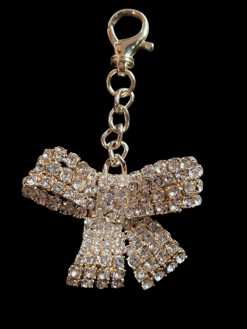 Crystal Bow Bag Charm Keychain - Clear Rhinestone Accent